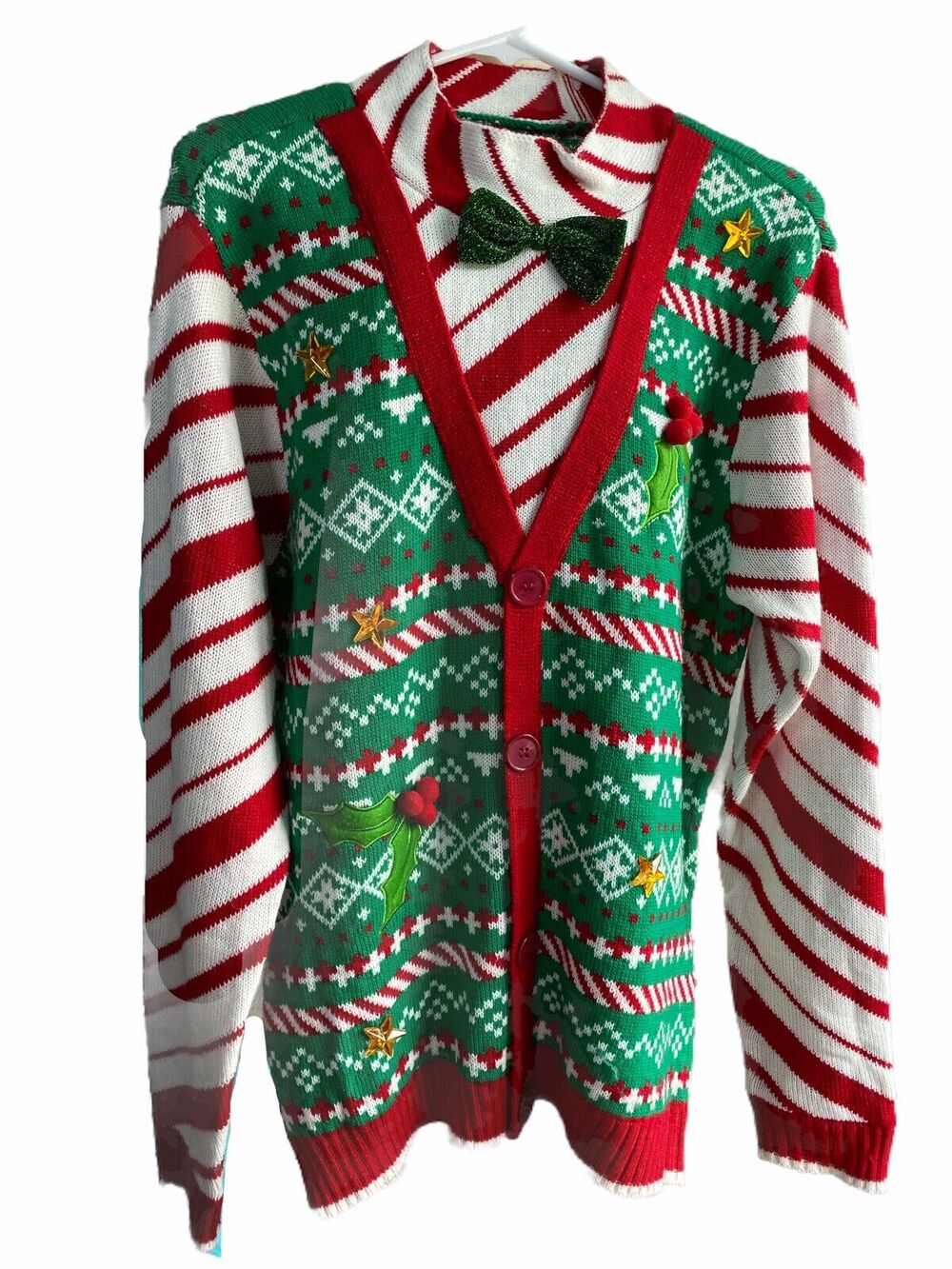 M Blizzard Bay Christmas Sweater Bow Tie Candy Cane Stripe